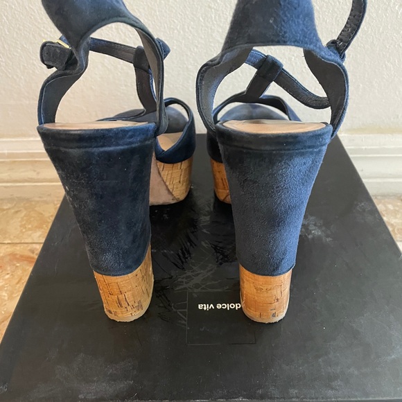 Dolce Vita Baxter Navy Blue
Suede Cork T-Strap Platform
Heels Women's Size 10 - Picture 3 of 5